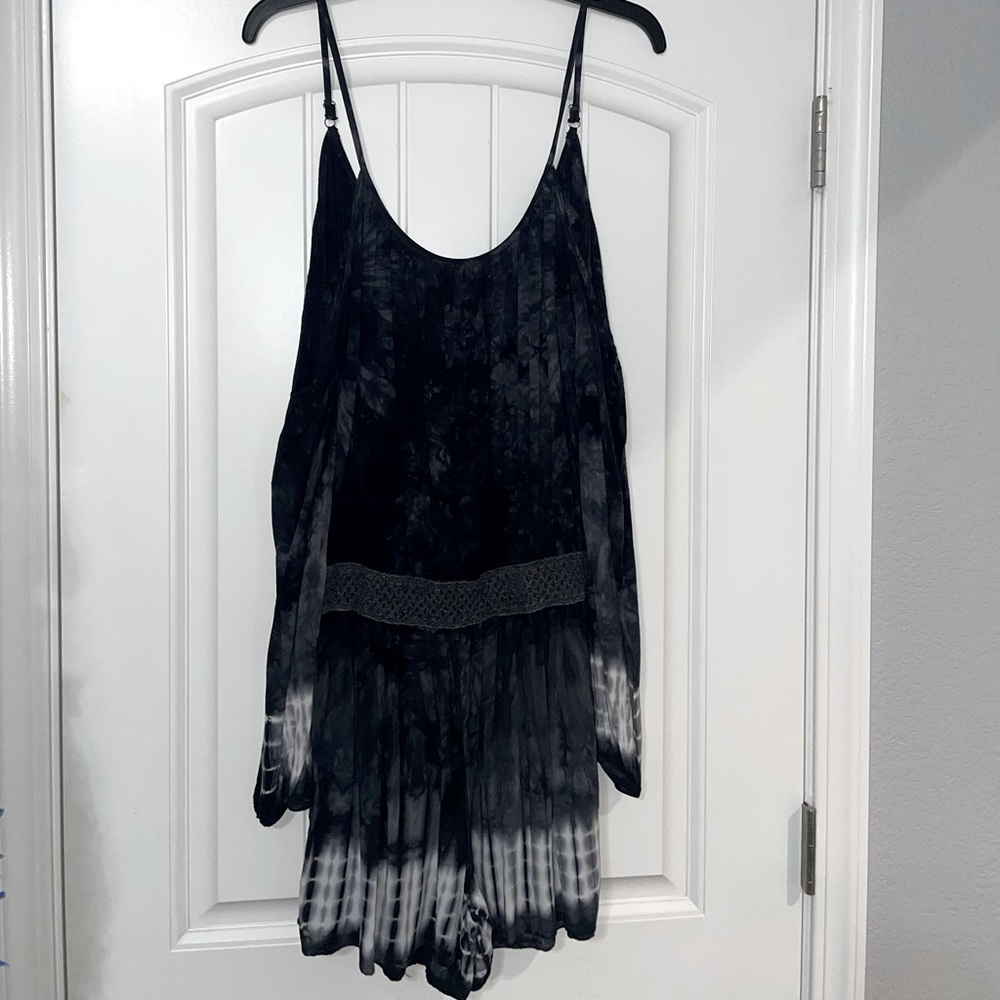 Joe & Elle Tie Dye Cold Shoulder Long Sleeve Romper